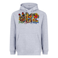 Heather Grey peace love autism Heavyweight Hoodie - RacoonDesign