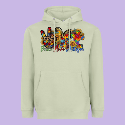Peace Love Autism Heavyweight Hoodie Designed By Racoondesign