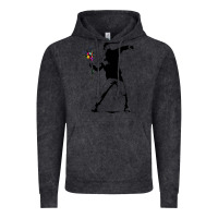 Vintage Black banksy protester throwing flowers Vintage Hoodie - lanVoArt