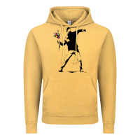 Vintage Mustard banksy protester throwing flowers Vintage Hoodie - lanVoArt