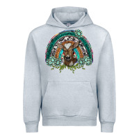 Heather Grey turquoise gemstones brown baby cow  rainbow Urban Hoodie - BarkalooDesign