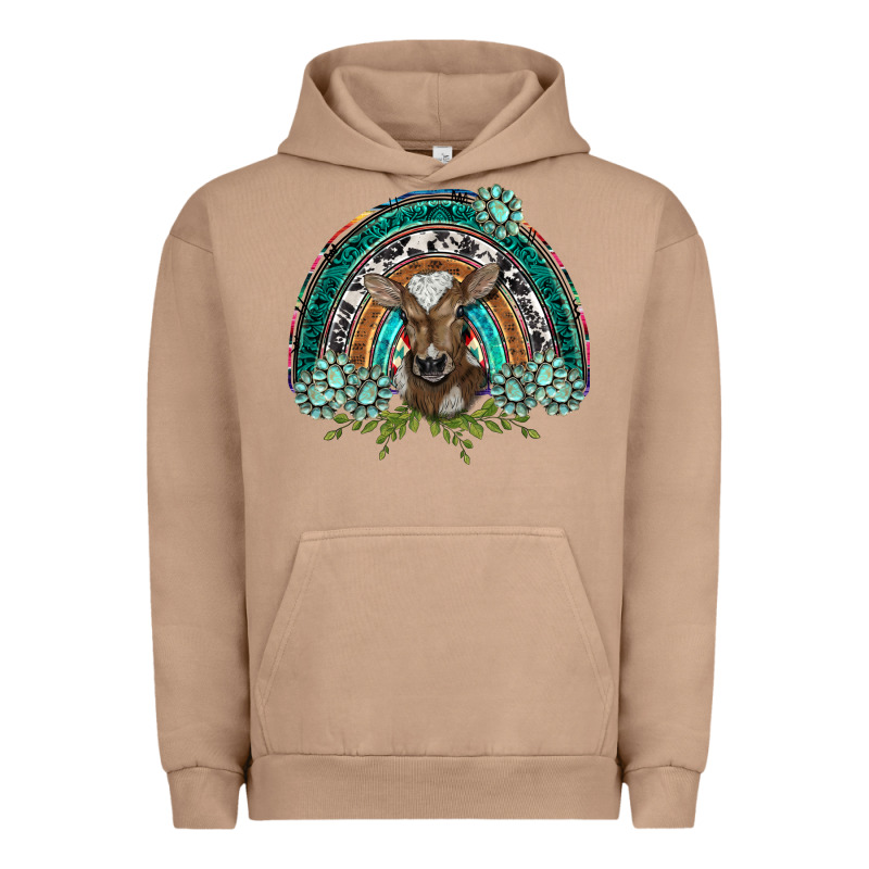Turquoise Gemstones Brown Baby Cow  Rainbow Urban Hoodie by BarkalooDesign | Teevron