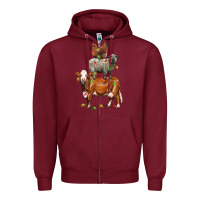 Burgundy Christmas cow sheep and chicken Zipper Hoodie - LillyAllenDesigns