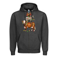 Charcoal Heather Christmas cow sheep and chicken Zipper Hoodie - LillyAllenDesigns