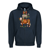 Navy Christmas cow sheep and chicken Zipper Hoodie - LillyAllenDesigns