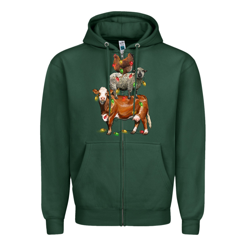 Christmas Cow Sheep And Chicken Zipper Hoodie by LillyAllenDesigns | Teevron