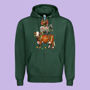 Christmas Cow Sheep And Chicken Zipper Hoodie Designed By Lillyallendesigns
