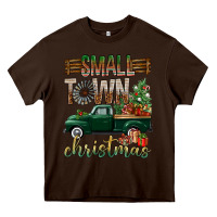 Chocolate Brown Small Town Christmas With Truck Heavy Core Tee - BundleAndBundleShop