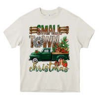 Cream Small Town Christmas With Truck Heavy Core Tee - BundleAndBundleShop