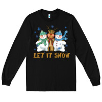 Black let it snow reindeer snowman Long Sleeve Tee - CowGirlArtShop
