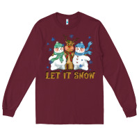 Burgundy let it snow reindeer snowman Long Sleeve Tee - CowGirlArtShop