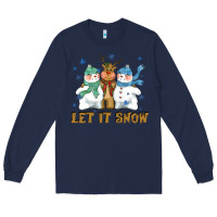 Navy let it snow reindeer snowman Long Sleeve Tee - CowGirlArtShop