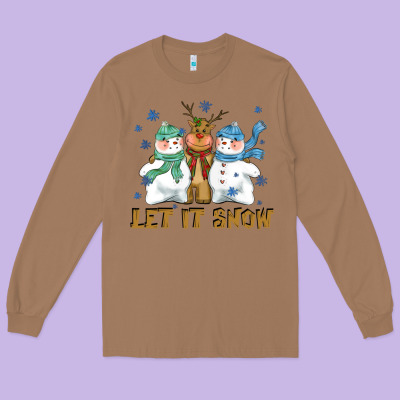 Let It Snow Reindeer Snowman Long Sleeve Tee Designed By Cowgirlartshop