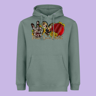 Peace Love Cricket Heavyweight Hoodie Designed By Racoondesign