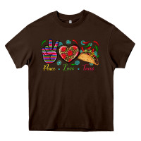 Chocolate Brown Peace Love Tacos Heavy Core Tee - BundleAndBundleShop