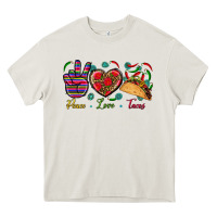 Cream Peace Love Tacos Heavy Core Tee - BundleAndBundleShop