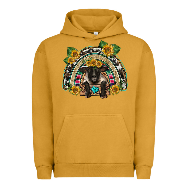 Suffolk Ewe Front Sunflowers Rainbow Urban Hoodie by BarkalooDesign | Teevron