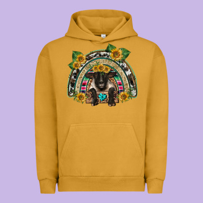 Suffolk Ewe Front Sunflowers Rainbow Urban Hoodie Designed By Barkaloodesign