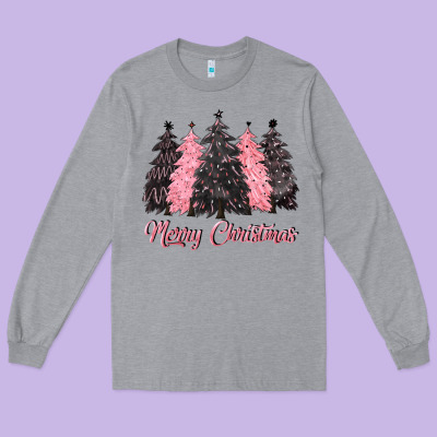 Pink Merry Christmas Long Sleeve Tee Designed By Cowgirlartshop