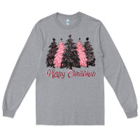 Heather Grey pink merry christmas Long Sleeve Tee - CowGirlArtShop