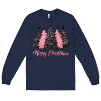 Navy pink merry christmas Long Sleeve Tee - CowGirlArtShop