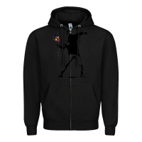 Black banksy protester throwing flowers Zipper Hoodie - lanVoArt