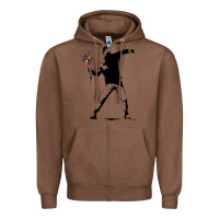 Chestnut banksy protester throwing flowers Zipper Hoodie - lanVoArt