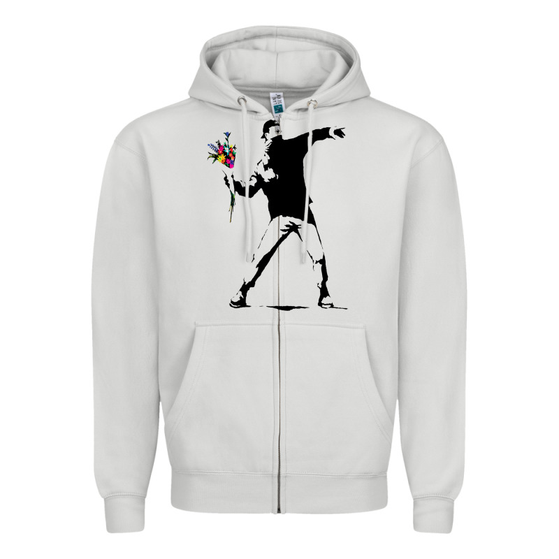 Banksy Protester Throwing Flowers Zipper Hoodie by lanVoArt | Teevron