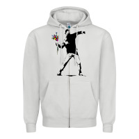 Dove Grey banksy protester throwing flowers Zipper Hoodie - lanVoArt