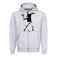 Heather Grey banksy protester throwing flowers Zipper Hoodie - lanVoArt