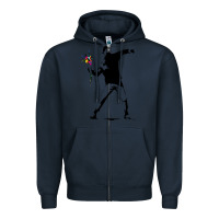 Navy banksy protester throwing flowers Zipper Hoodie - lanVoArt