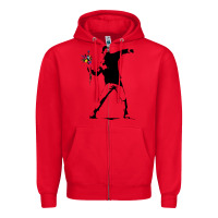 Red banksy protester throwing flowers Zipper Hoodie - lanVoArt