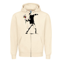 Sandshell banksy protester throwing flowers Zipper Hoodie - lanVoArt