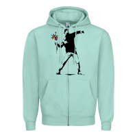 Seafoam banksy protester throwing flowers Zipper Hoodie - lanVoArt
