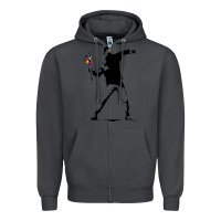 Smoke banksy protester throwing flowers Zipper Hoodie - lanVoArt