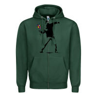 Sports Green banksy protester throwing flowers Zipper Hoodie - lanVoArt