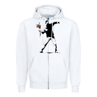 White banksy protester throwing flowers Zipper Hoodie - lanVoArt