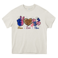 Cream Peace Love Cheer Heavy Core Tee - BundleAndBundleShop