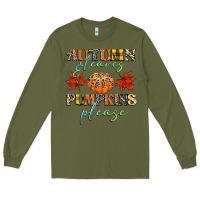 Army Green autumn leaves and pumpkins please Long Sleeve Tee - CowGirlArtShop