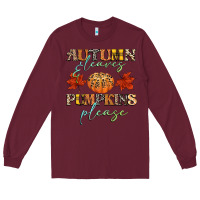 Burgundy autumn leaves and pumpkins please Long Sleeve Tee - CowGirlArtShop