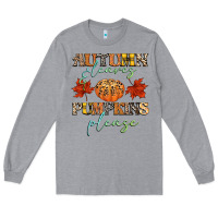 Heather Grey autumn leaves and pumpkins please Long Sleeve Tee - CowGirlArtShop