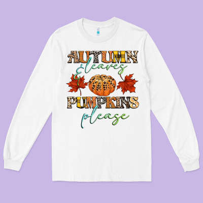 Autumn Leaves And Pumpkins Please Long Sleeve Tee Designed By Cowgirlartshop