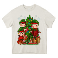 Cream Mimi Elf, Mama Elf, Child Elf Christmas Heavy Core Tee - BundleAndBundleShop