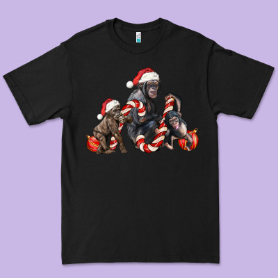 Christmas Chimpanzee And Gorilla Premium Tee Designed By Lillyallendesigns