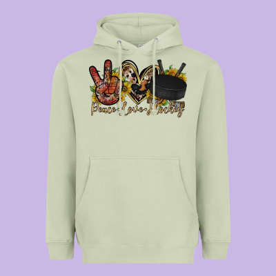 Peace Love Hockey Heavyweight Hoodie Designed By Racoondesign