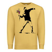 Antique Gold banksy protester throwing flowers Premium Sweatshirt - lanVoArt