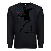 Black banksy protester throwing flowers Premium Sweatshirt - lanVoArt