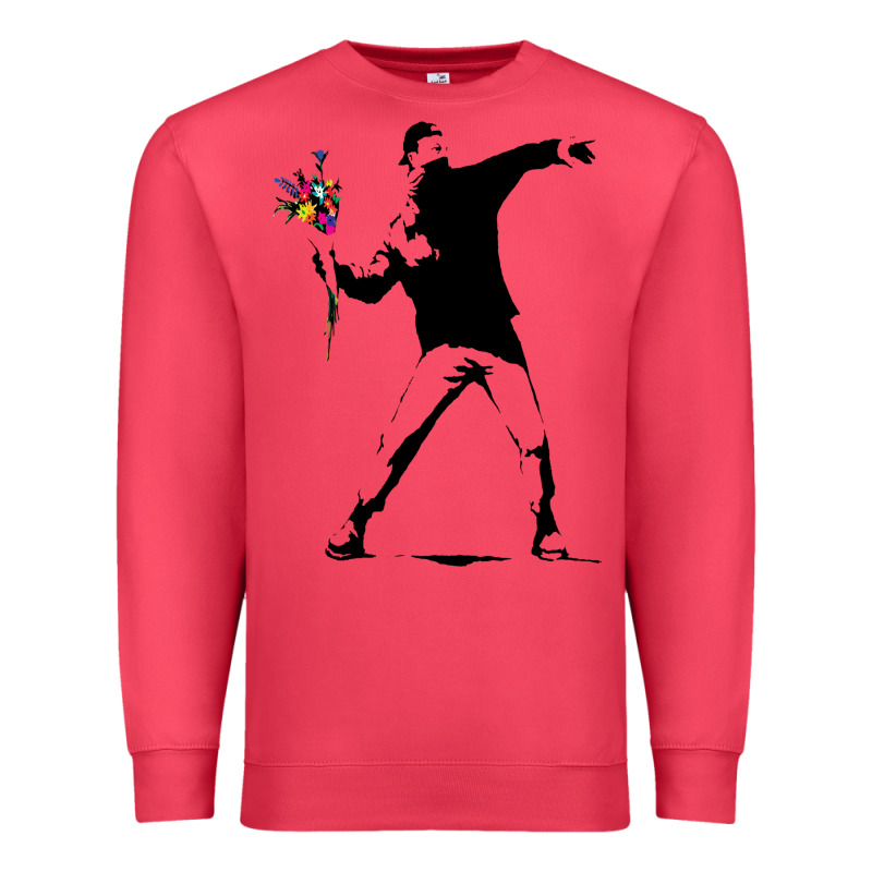 Banksy Protester Throwing Flowers Premium Sweatshirt by lanVoArt | Teevron