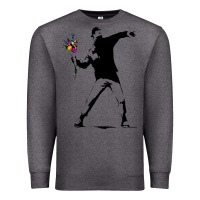 Charcoal Heather banksy protester throwing flowers Premium Sweatshirt - lanVoArt
