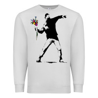 Dove Grey banksy protester throwing flowers Premium Sweatshirt - lanVoArt